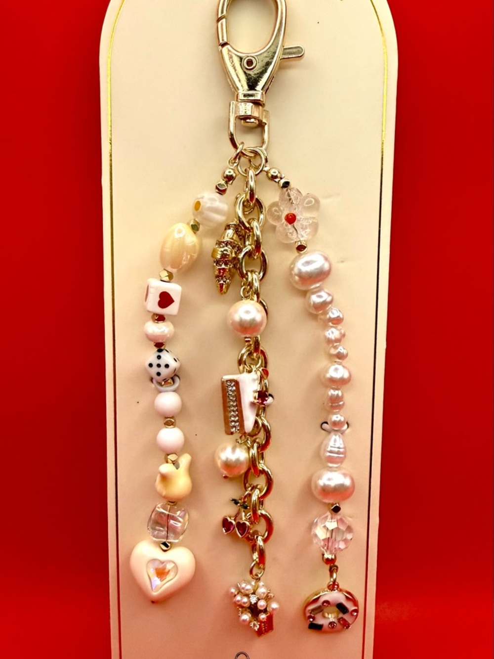 T.J.Maxx Donut Cake Croissant Cherry Dice & Gold Beaded Keychain Charm